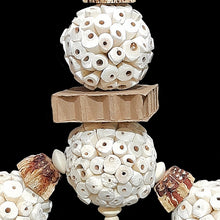 Load image into Gallery viewer, A fun, easy to chew and shred toy made with super soft sola balls, mahogany chunks, wood beads and a non-toxic honeycomb kraft block strung on stainless steel wire and paper rope. Designed for small to intermediate sized birds as well as rabbits.