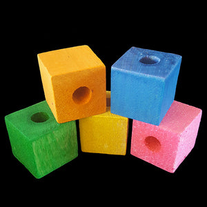 Brightly colored 1" hardwood blocks with a 3/8" center hole. Use for intermediate to medium sized toys.