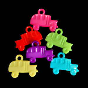 Double sided acrylic charms in the shape of a school bus measuring approx 1" by 3/4" with a 3mm (approx 1/8") hole.  Package contains 25 charms in assorted bright colors.