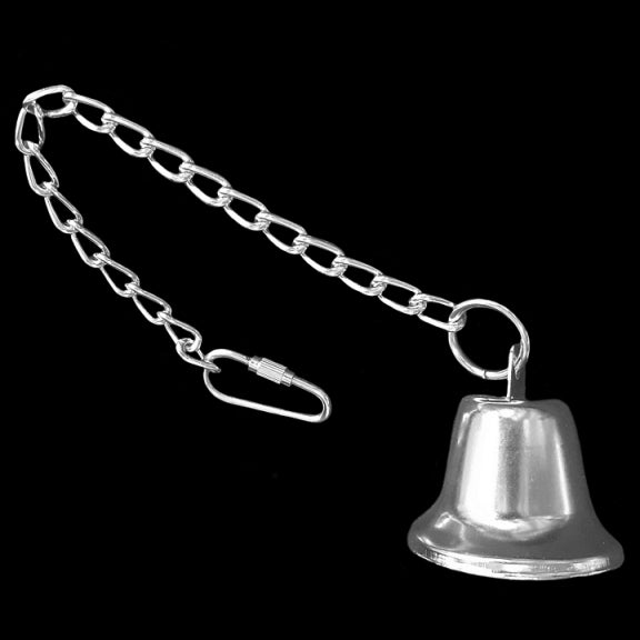 1.6mm nickel plated chain with a 32mm nickel plated bell and pear link. Simply unscrew the link, slip on your parts and you have a quick and easy, refillable toy.  Approx 9