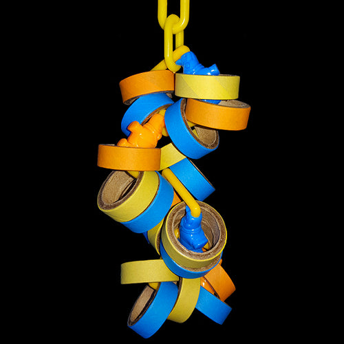 Twenty bitty bagels on plastic links closed with acrylic beads. When the bagels are gone, simply refill with more!