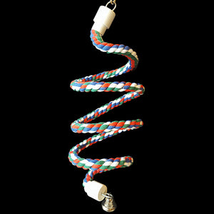 Made with 1/2" multi-colored cotton rope, PVC end caps and a nickel plated bell. Boings provide essential exercise opportunities for pet birds . . . . in other words, every bird needs a boing!  Suitable for small birds such as cockatiels, budgies, lovebirds, quakers, small conures, etc.
