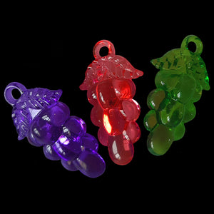 Large crystal colored charms in the shape of a bunch of grapes measuring approx 1" by 1-3/4" with a 3.5mm (approx 1/8") hole.  Package contains an assortment of 15 translucent red, green and purple charms.