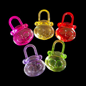 Crystal colored padlock charms measuring approx 1-1/4" by 7/8" with a large stringing hole.  Package contains 10 charms in assorted colors.