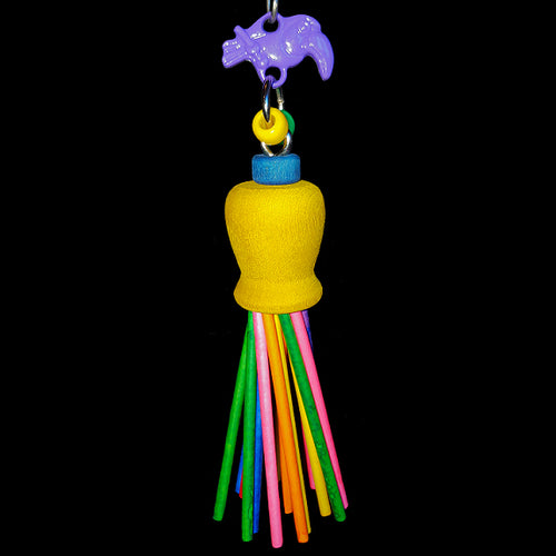 A little hardwood cup packed full of brightly colored rolled paper lollipop sticks just waiting to be unraveled and chewed.