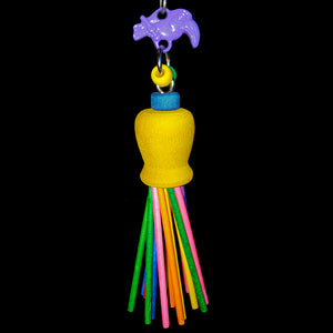 A little hardwood cup packed full of brightly colored rolled paper lollipop sticks just waiting to be unraveled and chewed.