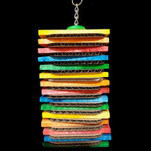 Load image into Gallery viewer, Brightly colored softwood pine slats with cardboard slices sandwiched in-between stacked on nickel plated chain.&nbsp;

*Also available in uncolored upon request.

Measures approx 3-1/2&quot; by 9&quot; including link.
