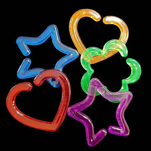 Brightly colored hard plastic links measuring approx 1-1/2
