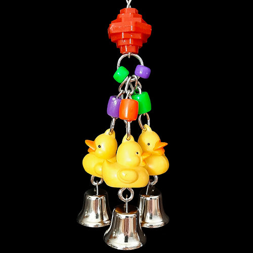 A trio of little ducks, nickel plated bells and assorted beads on nickel plated chain to rattle & bang around!