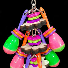 Load image into Gallery viewer, Your bird is sure to have a fiesta with this colorful toy! Mini maracas, pine wood daisies and lots of rings on nickel plated chain for your bird to shake and rattle! For small beaks only (budgies, linnies, parrotlets, lovebirds, etc).
