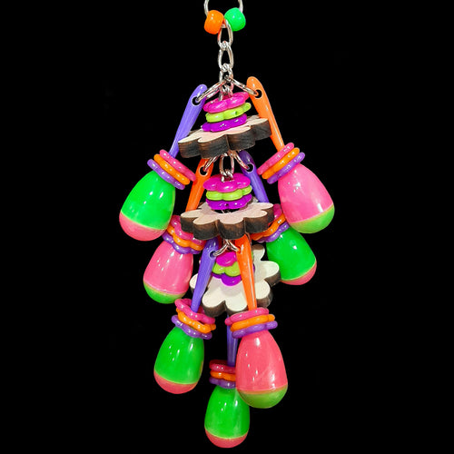 Your bird is sure to have a fiesta with this colorful toy! Mini maracas, pine wood daisies and lots of rings on nickel plated chain to shake and rattle!