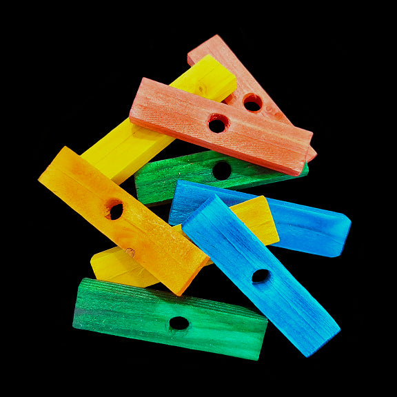 Brightly colored small pine wood slats measuring 1/2