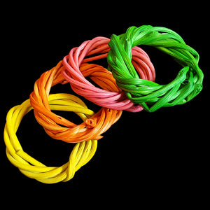 Brightly colored mini vine rings measuring approx 2" - 3" in size. Use as a foot toy, slip on a perch or use when designing your own toys.