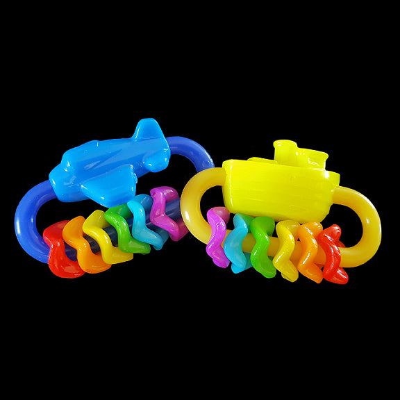 Plastic links filled with mini wiggle rings & fun shaped bead. Light weight foot toys for small & medium parrots. Package contains 3 toys.  Each toy measures approx 1-3/4
