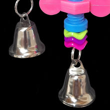 Load image into Gallery viewer, A super cute toy made with a mini acrylic mug, nickel plated bells, wiggle rings, beads and a mini nut-n-bolt set. The chain can be tugged back and forth for interactive play. For foraging fun, stuff a few nuts or pellets inside the mug.
*Available in assorted color combinations (yellow, red, green or blue mug).
