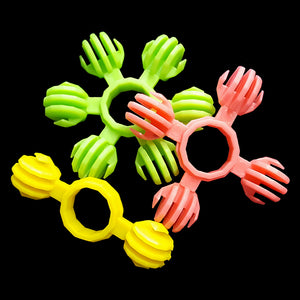 Chewy plastic interstar rings with lots of little ridges for tongues to explore! Rings measure approx 2" with a large 1/2" center hole. Can easily be slipped on perches for spinning toys.