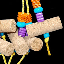 Load image into Gallery viewer, Bird toy with six corks and a handful of brightly colored beads strung on paulie rope hanging under a little duck.  Measures approx 8&quot; including link.

