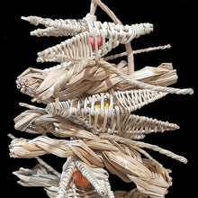 Load image into Gallery viewer, Handmade toy for parrots with braided seagrass, seagrass cord and vine lilies strung on paper rope. A dream come true for birds who love to shred! Designed for small to intermediate sized birds.
