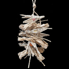 Load image into Gallery viewer, Bird toy with braided seagrass strips, seagrass cord and vine lilies strung on paper rope. A dream come true for birds who love to shred! Designed for small to intermediate sized birds from budgies up to quaker parakeets. Toy contains no metal parts.
