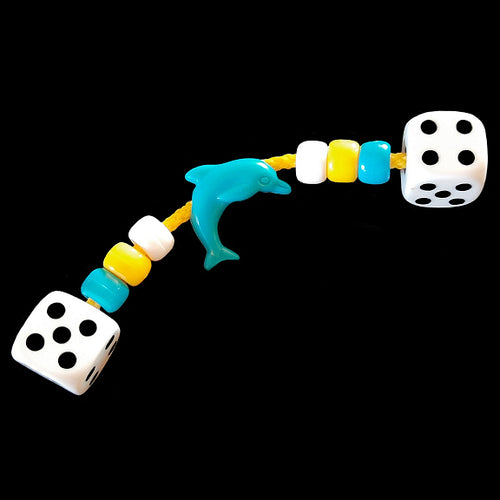 Assorted acrylic beads that slide back and forth on paulie rope between a pair of dice. Designed for intermediate to medium sized birds. Various color combinations available.  Measures approx 4