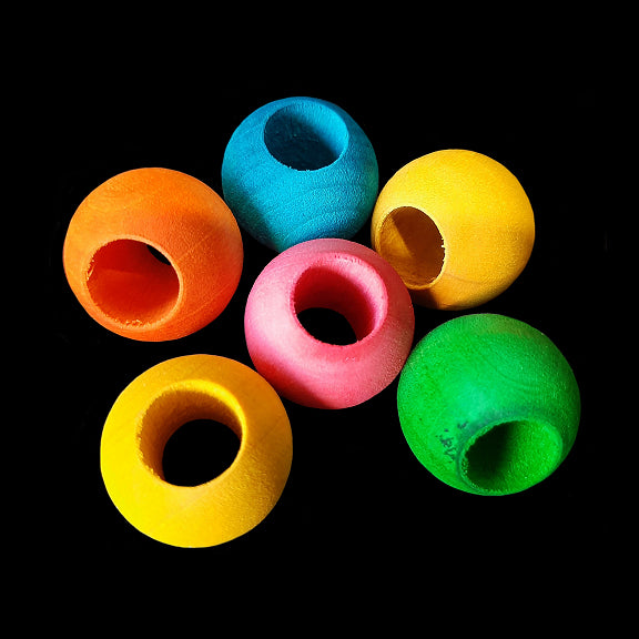 Brightly colored hardwood balls measuring approx 3/4