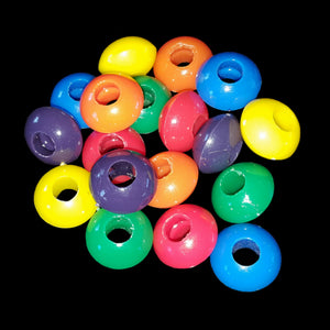 Oval saucer beads 5/8" in diameter with a 1/4" hole. Will fit on paulie rope, leather lace & 1.6mm chain.