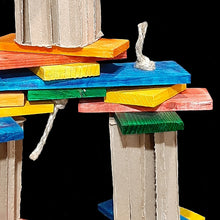 Load image into Gallery viewer, Lots of brightly colored softwood slats in different sizes with cardboard honeycomb blocks strung on jute rope. This toy has a lot of movement! Designed for intermediate to medium sized birds that like softer textures as well as bunnies and other rodents.
