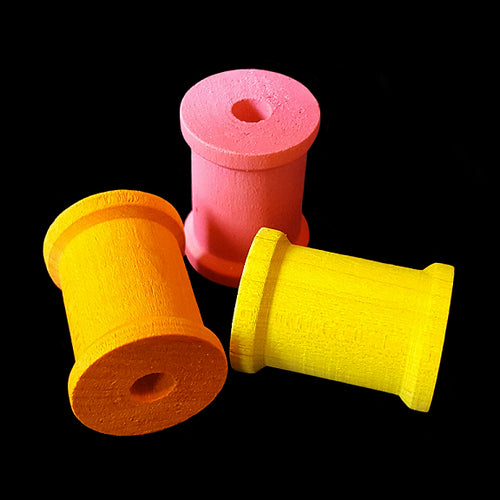 Brightly colored wood spools measuring 7/8