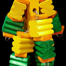 Load image into Gallery viewer, A dozen large (1-1/2&quot; by 1-1/2&quot; x 2&quot;) brightly colored grooved pine wood blocks and pine wafers strung on nickel plated chain from a wood base. Designed for medium to large birds that like to chew (greys, amazons, eclectus, cockatoos, etc).

Measures approx 7&quot; by 14&quot; including link.
