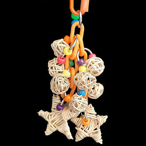 Crunchy mini vine munch balls, vine stars and a handful of pony beads dangling on plastic chain.